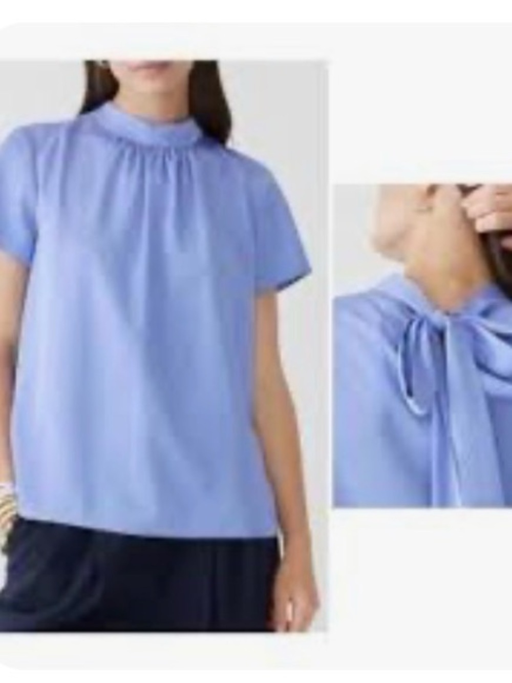 J. Crew tie-neck top Sz XS Lavender Blue Short-Sleeve Satin Blouse office work
